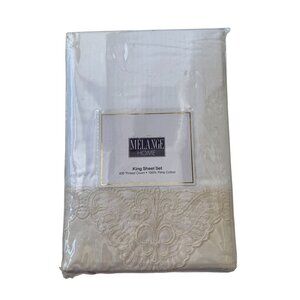 Melange Home King 400 Thread Count Pima Cotton Embroidered Design Sheet Set New